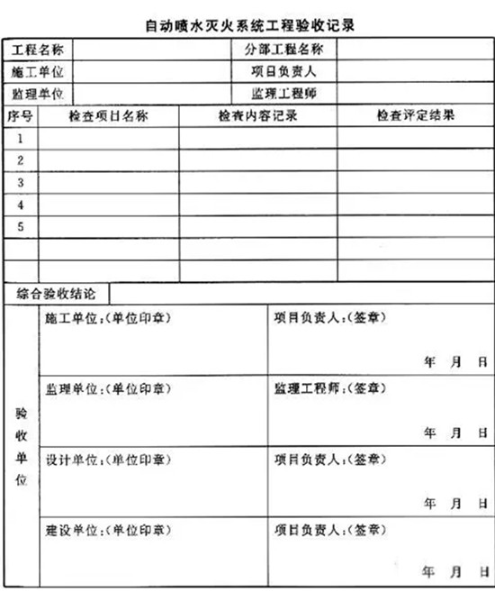 自動噴水滅火系統(tǒng)工程驗收記錄